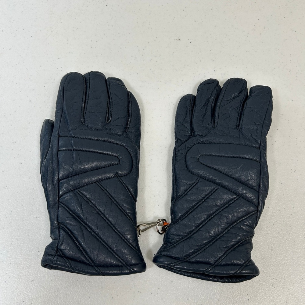 Kombi New Classic Navy Blue Leather Ski Gloves Faux Shearling Lined Large